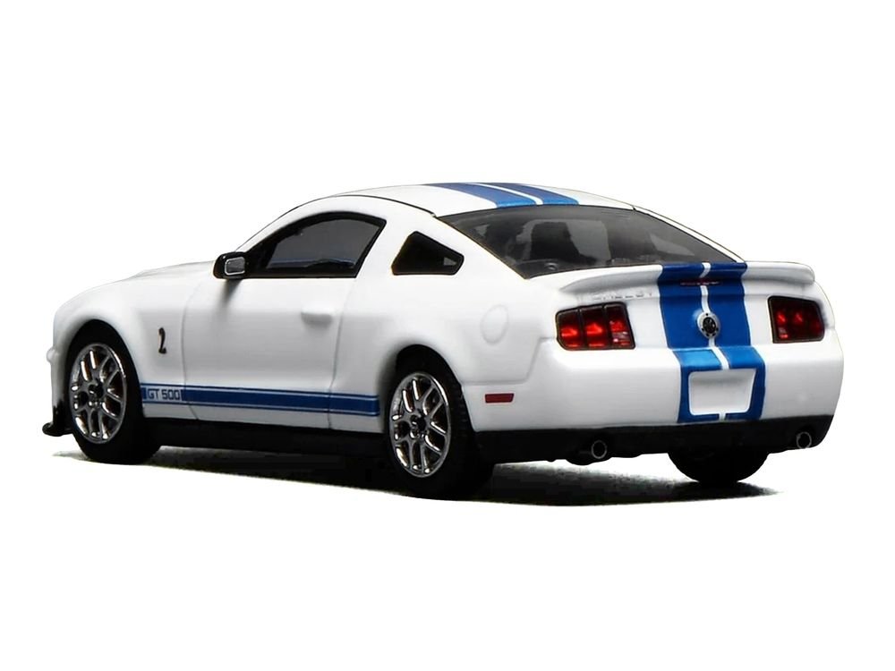 2007 Ford Mustang Shelby GT500 Performance White with Blue Stripes 1/64 Diecast Model Car by MotorHelix & Greenlight view 3