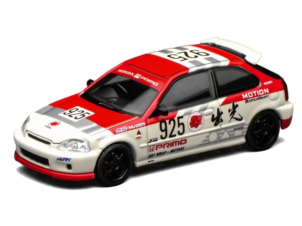 Honda Civic Type R (EK9) RHD (Right Hand Drive) #925 "Idemitsu Motion" White and Red 1/64 Diecast Model Car by MotorHelix view 2