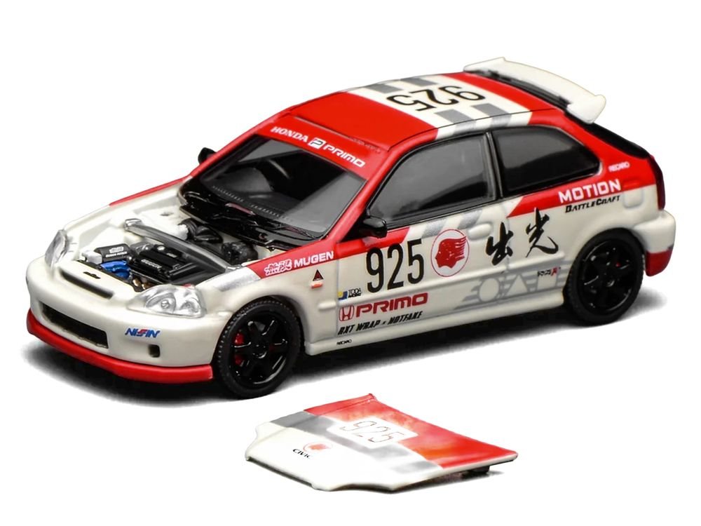 Honda Civic Type R (EK9) RHD (Right Hand Drive) #925 "Idemitsu Motion" White and Red 1/64 Diecast Model Car by MotorHelix view 3