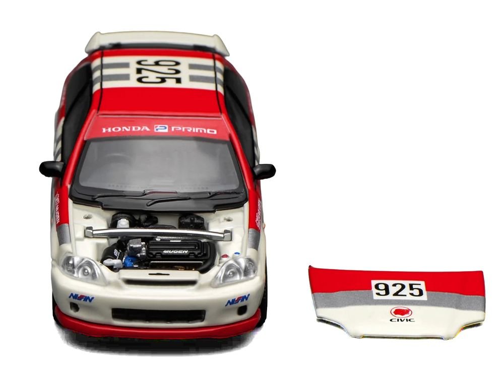 Honda Civic Type R (EK9) RHD (Right Hand Drive) #925 "Idemitsu Motion" White and Red 1/64 Diecast Model Car by MotorHelix view 4