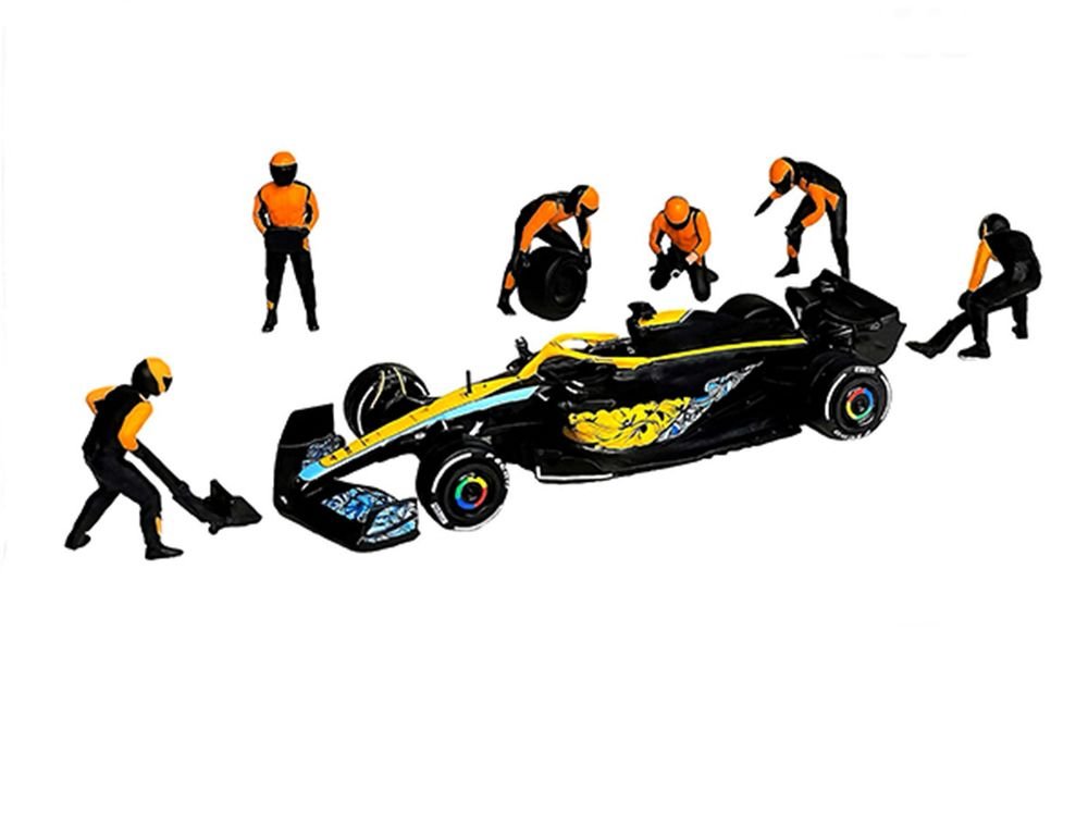 "Formula Pit Crew – Team Orange" 6 piece Diecast Figure Set (6 Figures) Limited Edition for 1/64 Scale Models by American Diorama view 2