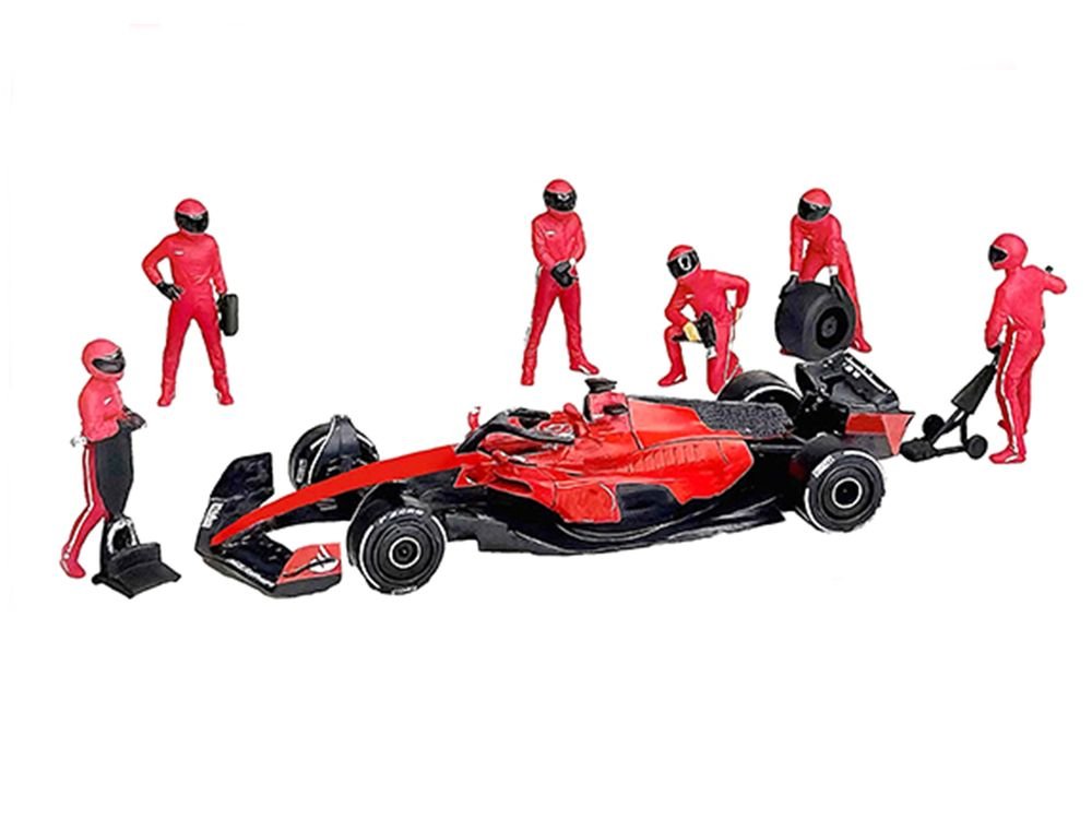 "Formula Pit Crew – Team Red" 6 piece Diecast Figure Set (6 Figures) Limited Edition for 1/64 Scale Models by American Diorama view 2