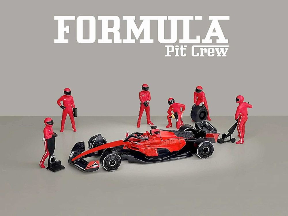 "Formula Pit Crew – Team Red" 6 piece Diecast Figure Set (6 Figures) Limited Edition for 1/64 Scale Models by American Diorama view 4