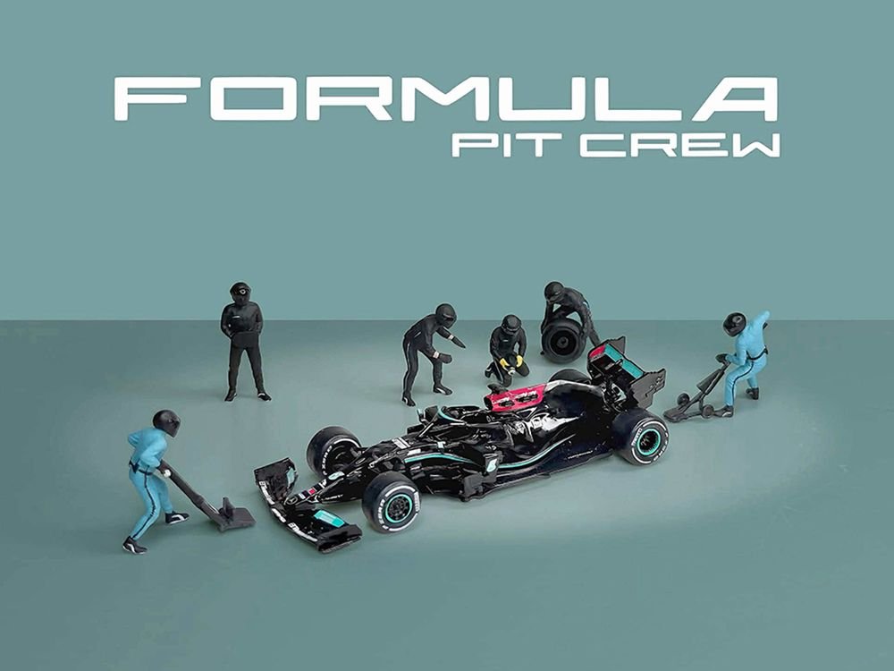 "Formula Pit Crew – Team Black" 6 piece Diecast Figure Set (6 Figures) Limited Edition for 1/64 Scale Models by American Diorama view 3
