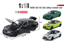 BMW M3 CS LCI Green Metallic with Matt Black Top and Hood Stripes 1/18 Diecast Model Car by Heimanba view 2