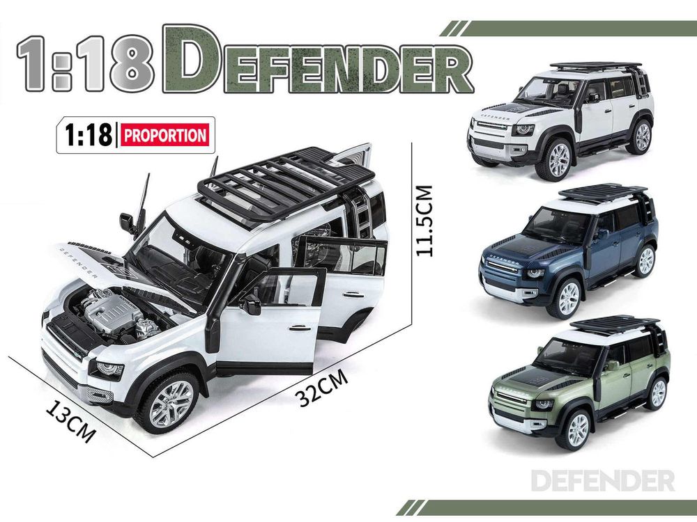 Land Rover Defender 110 Blue Metallic with White Top and Roof Rack 1/18 Diecast Model Car by Heimanba view 2