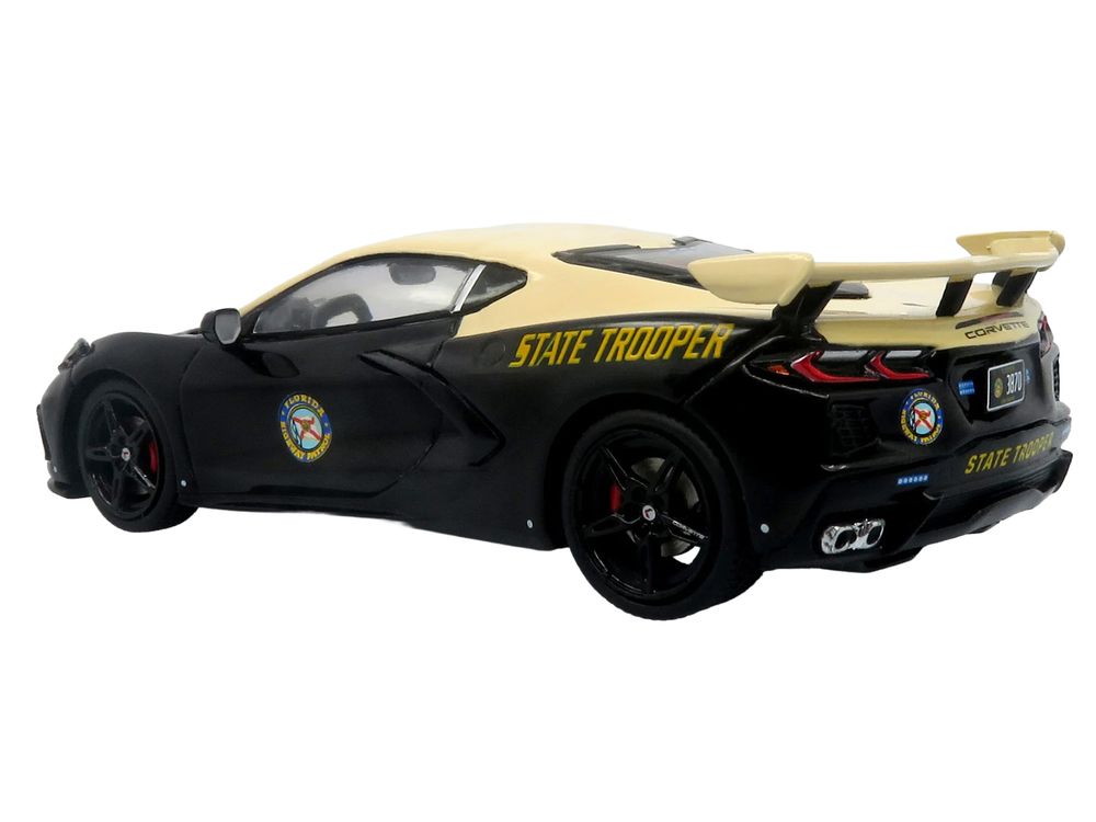 2023 Chevrolet Corvette C8 Stingray Police Interceptor "Florida Highway Patrol (FHP)" Black with Cream Top 1/43 Diecast Model by Iconic Replicas view 3