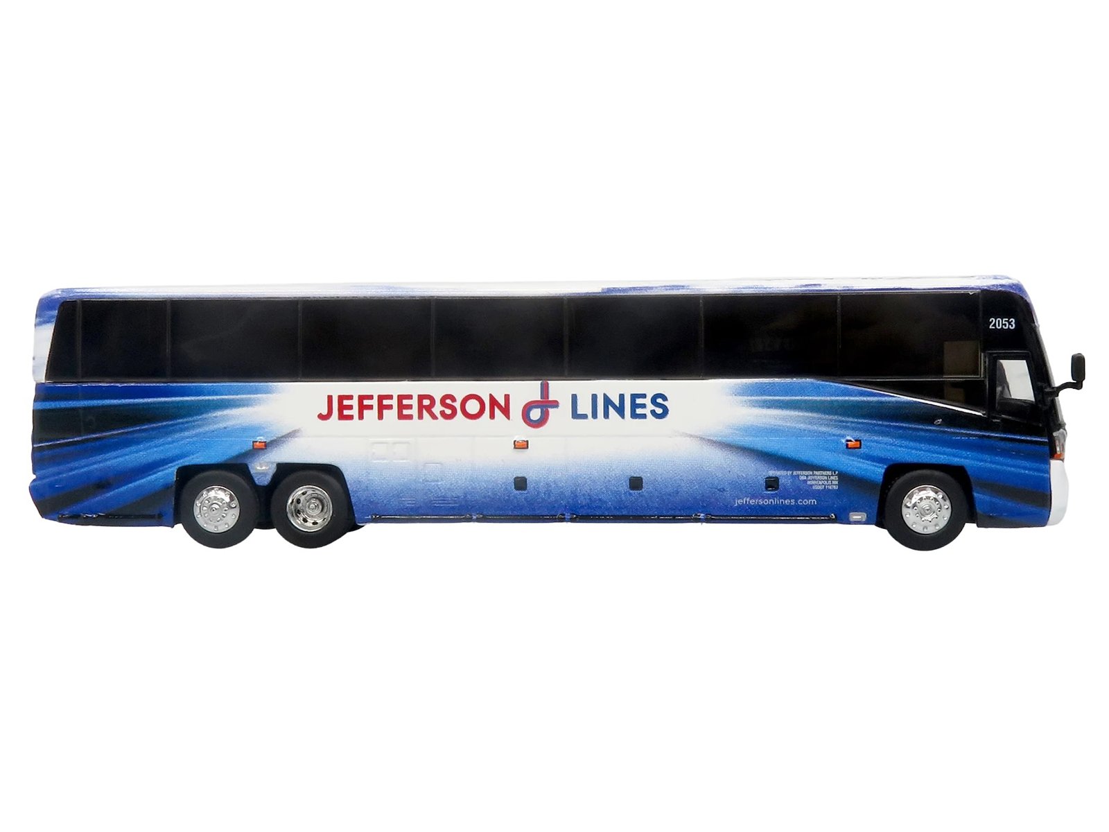 MCI D4520 Commuter Coach Bus "Jefferson Lines" White with Blue Graphics "The Bus & Motorcoach Collection" Limited Edition to 504 pieces Worldwide 1/87 (HO) Scale Diecast Model by Iconic Replicas view 2