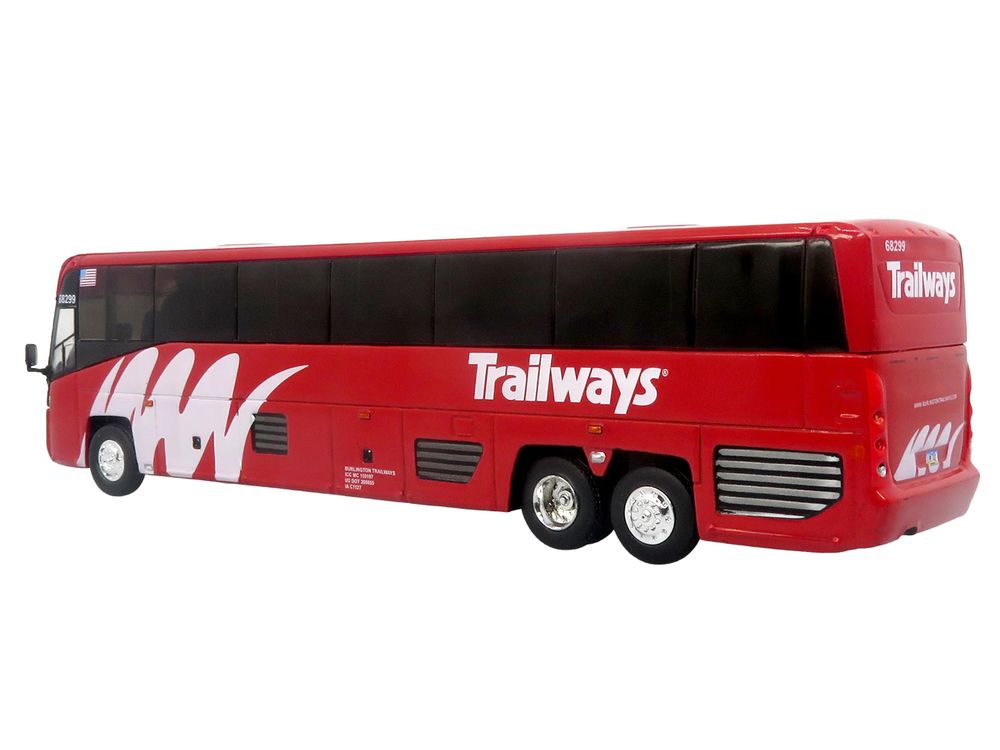 MCI D4520 Commuter Coach Bus "Burlington Trailways" Red with White Graphics "The Bus & Motorcoach Collection" Limited Edition to 504 pieces Worldwide 1/87 (HO) Scale Diecast Model by Iconic Replicas view 3