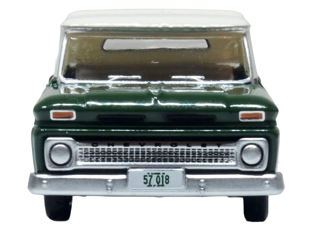 1965 Chevrolet C10 Stepside Pickup Truck Dark Green with Ivory Top 1/87 (HO) Scale Diecast Model Car by Oxford Diecast view 4