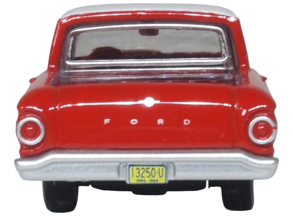 1960 Ford Falcon Ranchero Monte Carlo Red with Corinthian White Top 1/87 (HO) Scale Diecast Model Car by Oxford Diecast view 4