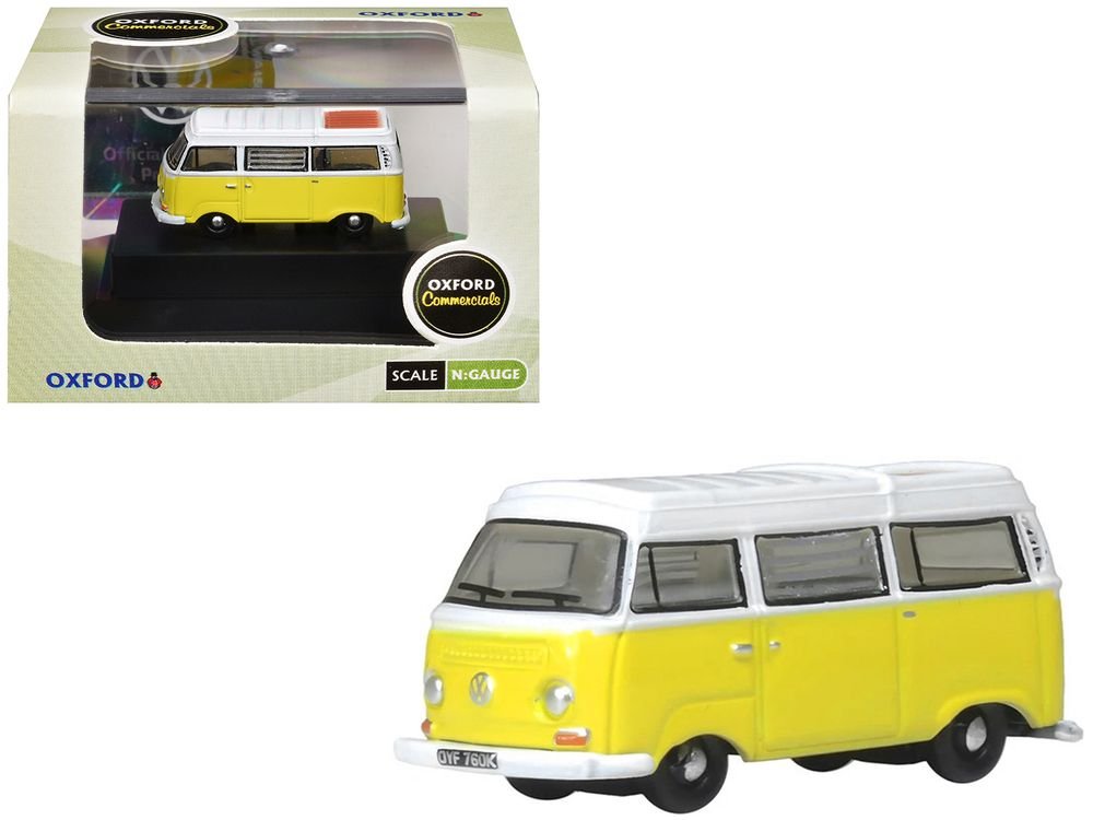 Volkswagen T2 Bay Window Camper Van Saturn Yellow and White 1/148 (N) Scale Diecast Model Car by Oxford Diecast