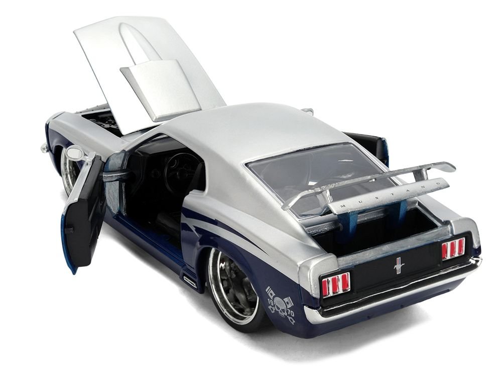 1970 Ford Mustang Boss 429 "Iron Stallion Speed Shop" Silver and Dark Blue Metallic "Bigtime Muscle" Series 1/24 Diecast Model Car by Jada view 4
