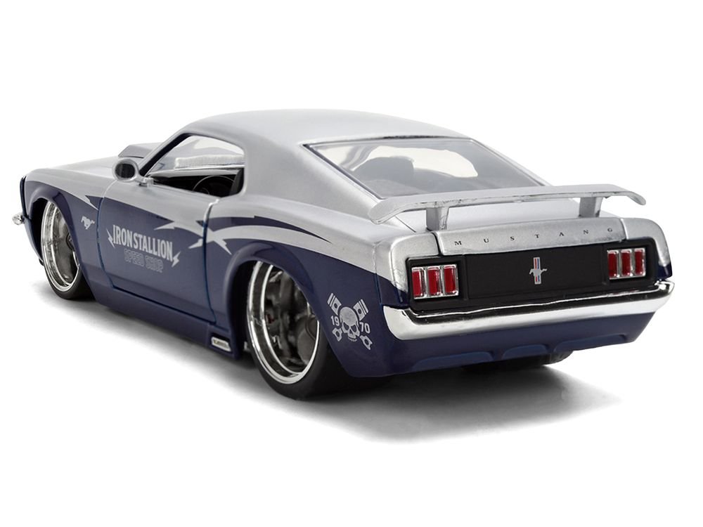 1970 Ford Mustang Boss 429 "Iron Stallion Speed Shop" Silver and Dark Blue Metallic "Bigtime Muscle" Series 1/24 Diecast Model Car by Jada view 5