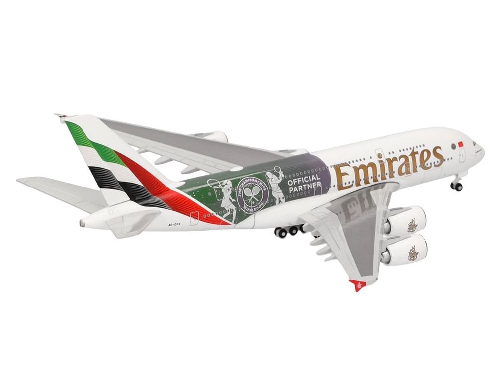 Airbus A380-800 Commercial Aircraft "Emirates Airlines - Wimbledon Official Partner" (A6-EOE) White with Graphics 1/500 Diecast Model Airplane by Herpa view 4
