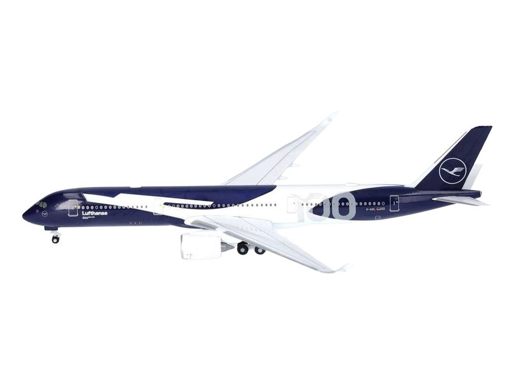 Airbus A350-900 Commercial Aircraft "Lufthansa 100 Years" (D-AIXL) Blue with Graphics 1/500 Diecast Model Airplane by Herpa view 2