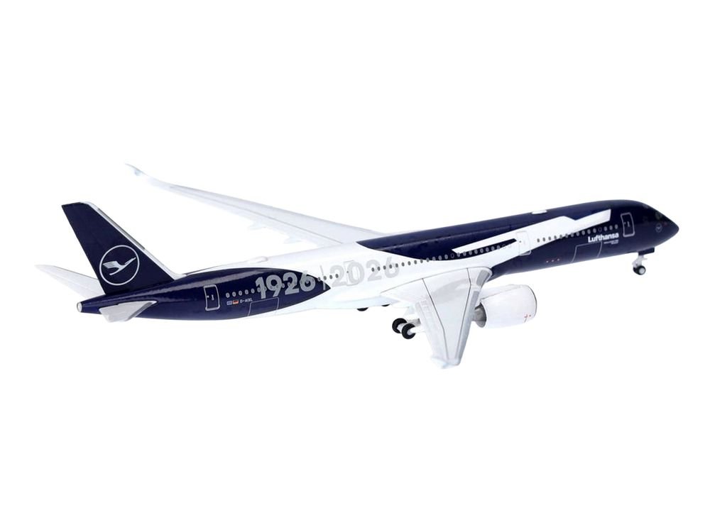 Airbus A350-900 Commercial Aircraft "Lufthansa 100 Years" (D-AIXL) Blue with Graphics 1/500 Diecast Model Airplane by Herpa view 4