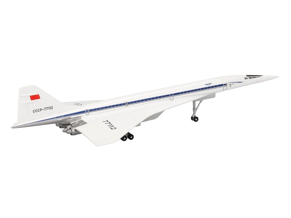 Tupolev Tu-144D Commercial Aircraft "Aeroflt - Technik Museum Sinsheim" (CCCP-77112) White with Blue Stripes 1/400 Diecast Model Airplane by Herpa view 4