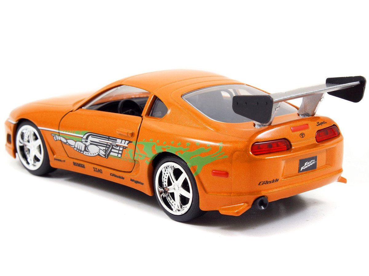 Brian's Toyota Supra Orange with Graphics "The Fast and the Furious" (2001) Movie "Fast & Furious 25th Anniversary" Series 1/32 Diecast Car Model by Jada view 3