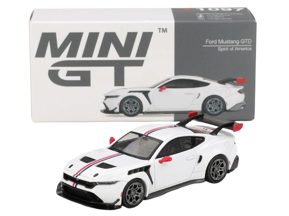 Ford Mustang GTD "Spirit of America" White with Red and Blue Stripes Limited Edition 1/64 Diecast Model Car by Mini GT view 4