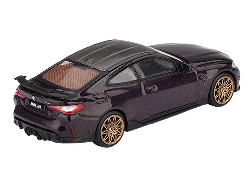 BMW M4 M-Performance Daytona Violet Metallic with Carbon Top Limited Edition 1/64 Diecast Model Car by Mini GT view 3