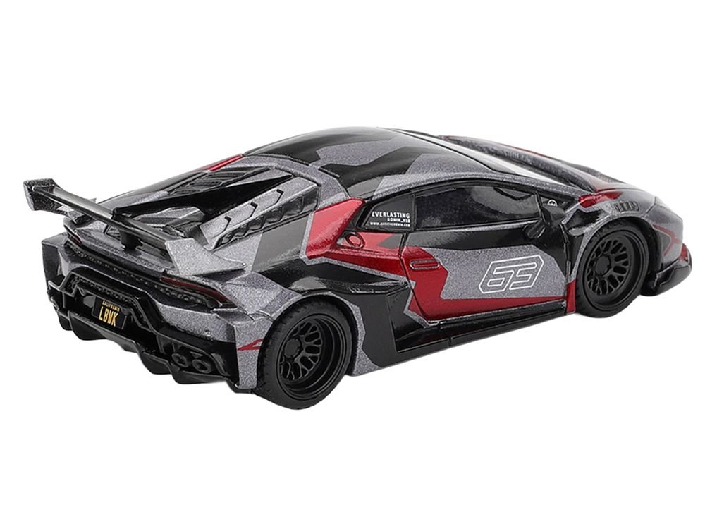 Lamborghini Huracan GT LB-WORKS "RONIN" Gray Metallic with Black and Red Graphics 1/64 Diecast Model Car by Mini GT view 4
