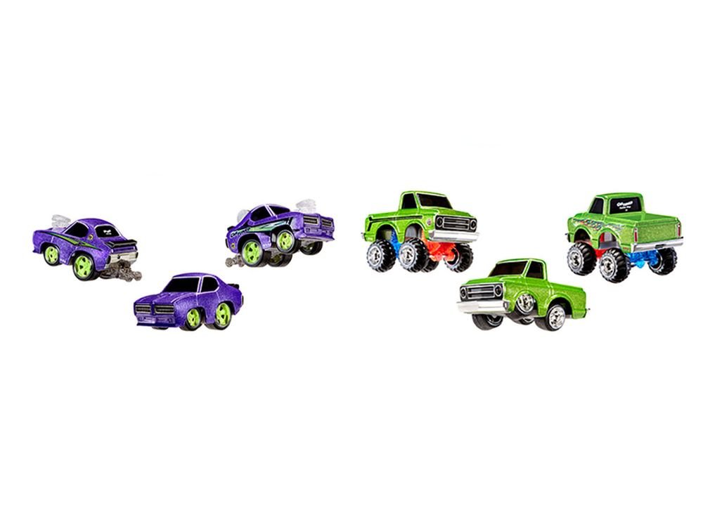 1969 Pontiac GTO Purple Metallic and 1967 Chevrolet C10 Pickup Truck Green Metallic "Custom Shop" 2 Car Set Diecast Model Cars by CarTuned view 2