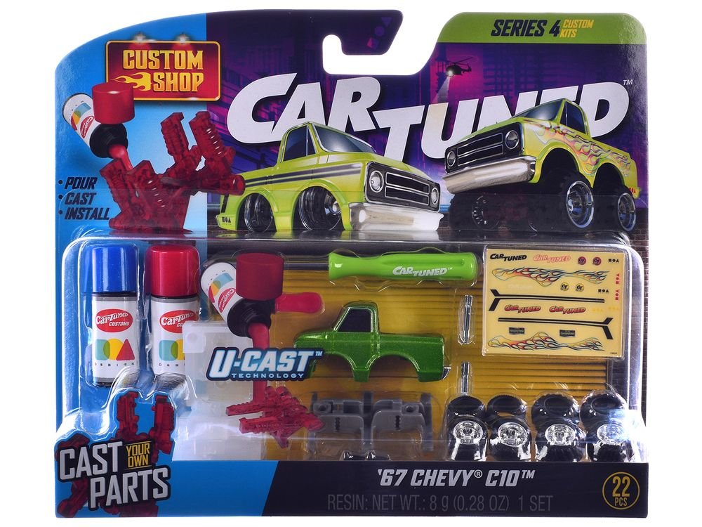 1969 Pontiac GTO Purple Metallic and 1967 Chevrolet C10 Pickup Truck Green Metallic "Custom Shop" 2 Car Set Diecast Model Cars by CarTuned view 5