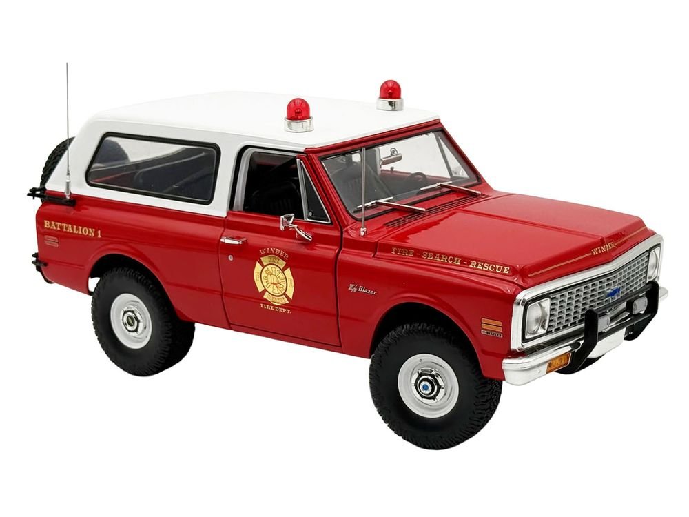 1972 Chevrolet Blazer K/5 "The Chief - Winder Fire Department Georgia Battalion 1" Red with White Top Limited Edition to 246 pieces Worldwide 1/18 Diecast Model Car by ACME view 2