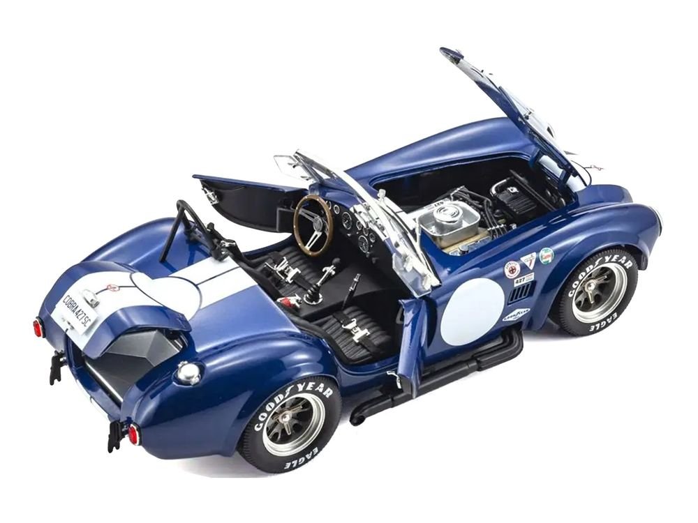 Shelby Cobra 427 S/C Blue with White Stripes and Race Graphics 1/18 Diecast Model Car by Kyosho view 2
