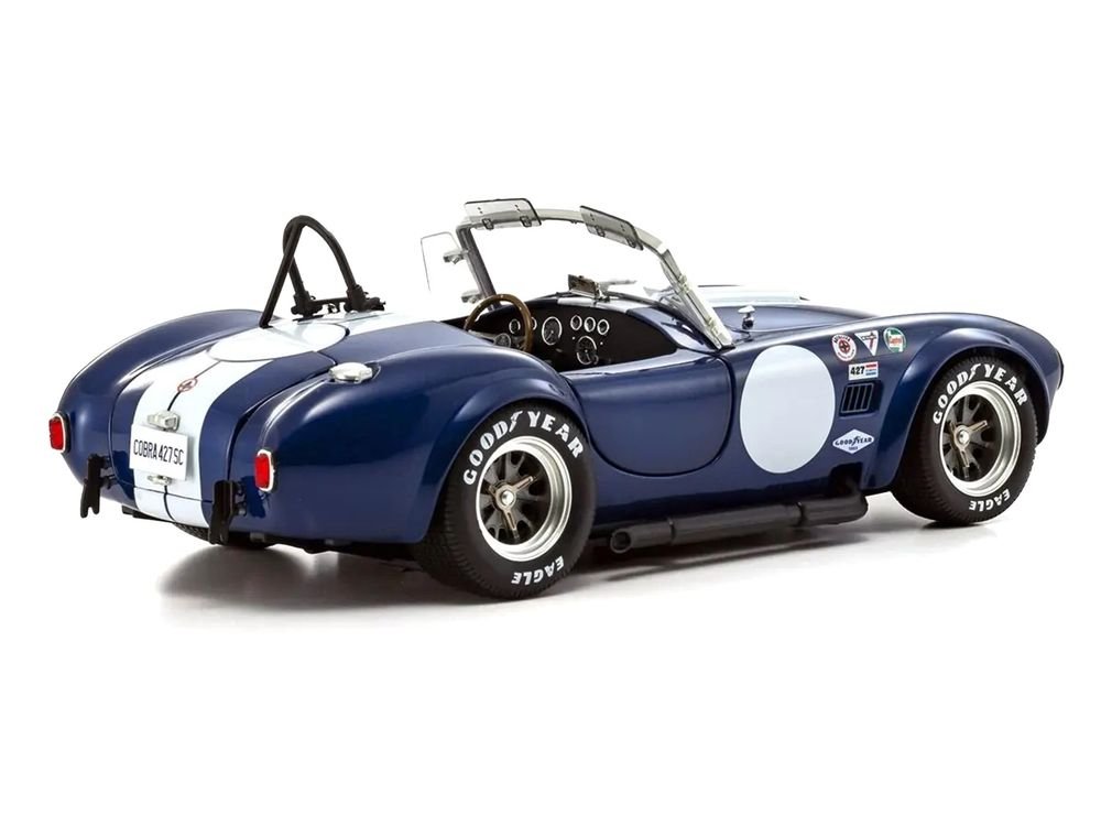 Shelby Cobra 427 S/C Blue with White Stripes and Race Graphics 1/18 Diecast Model Car by Kyosho view 4