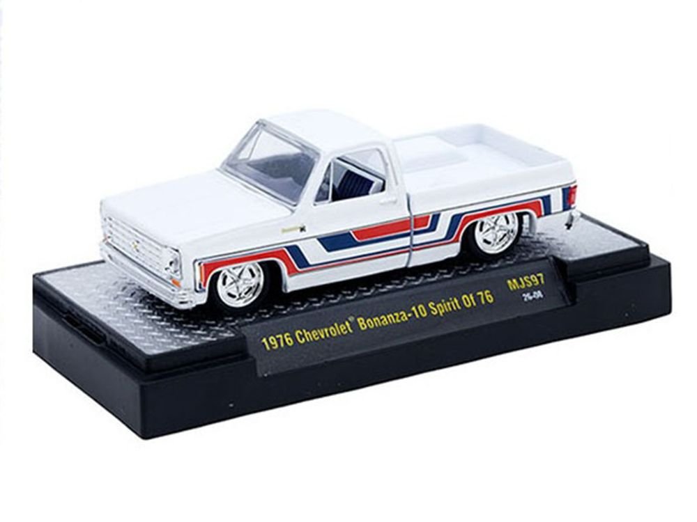 1976 Chevrolet Silverado Bonanza-10 Pickup Truck "Spirit of '76" White with Blue and Red Graphics Limited Edition to 12100 pieces Worldwide 1/64 Diecast Model Car by M2 Machines view 2