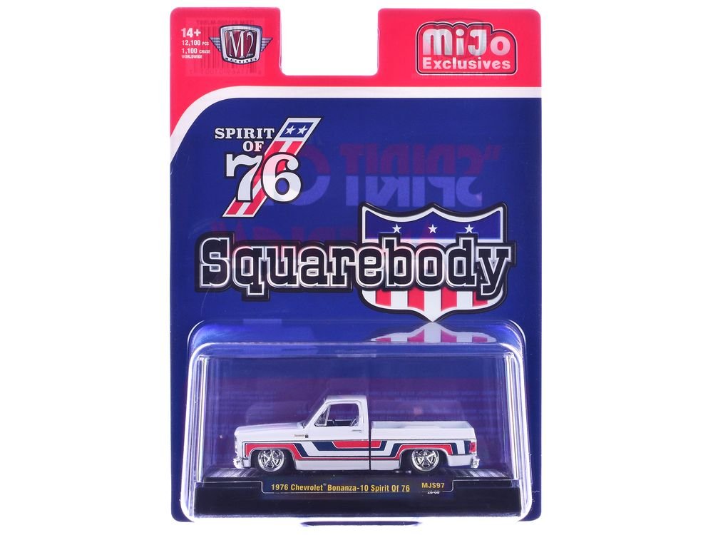 1976 Chevrolet Silverado Bonanza-10 Pickup Truck "Spirit of '76" White with Blue and Red Graphics Limited Edition to 12100 pieces Worldwide 1/64 Diecast Model Car by M2 Machines view 3