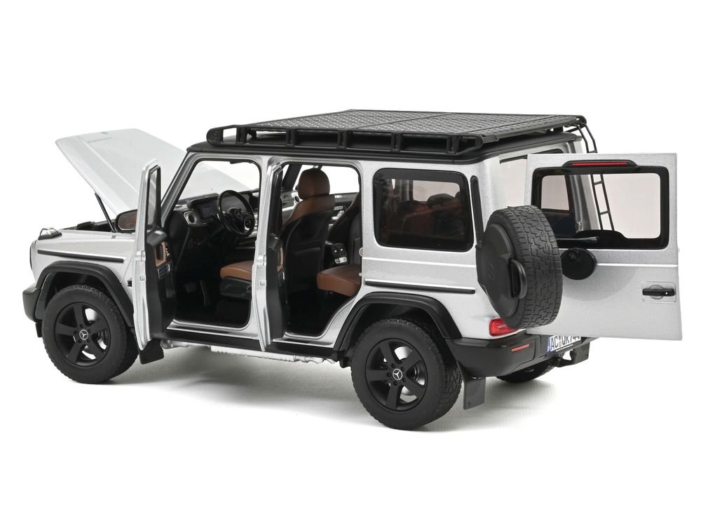 2024 Mercedes-Benz G-Class Professional Iridium Silver Metallic with Black Top and Roof Rack 1/18 Diecast Model Car by Norev view 2