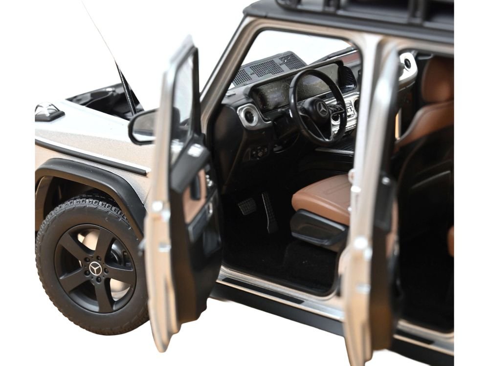 2024 Mercedes-Benz G-Class Professional Iridium Silver Metallic with Black Top and Roof Rack 1/18 Diecast Model Car by Norev view 4