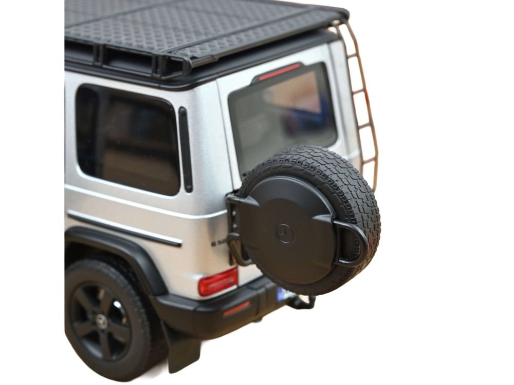 2024 Mercedes-Benz G-Class Professional Iridium Silver Metallic with Black Top and Roof Rack 1/18 Diecast Model Car by Norev view 5