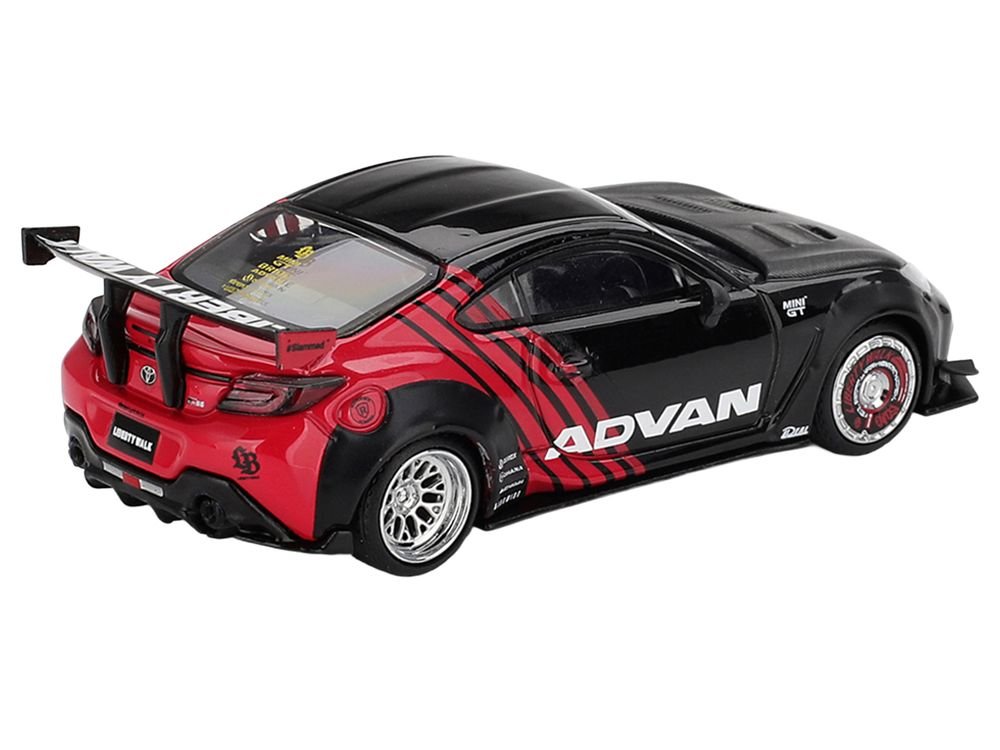 Toyota GR86 "LB-Nation - Liberty Walk" RHD (Right Hand Drive) "ADVAN" Black and Red with Carbon Hood Limited Edition 1/64 Die Cast Model Car by Mini GT view 4