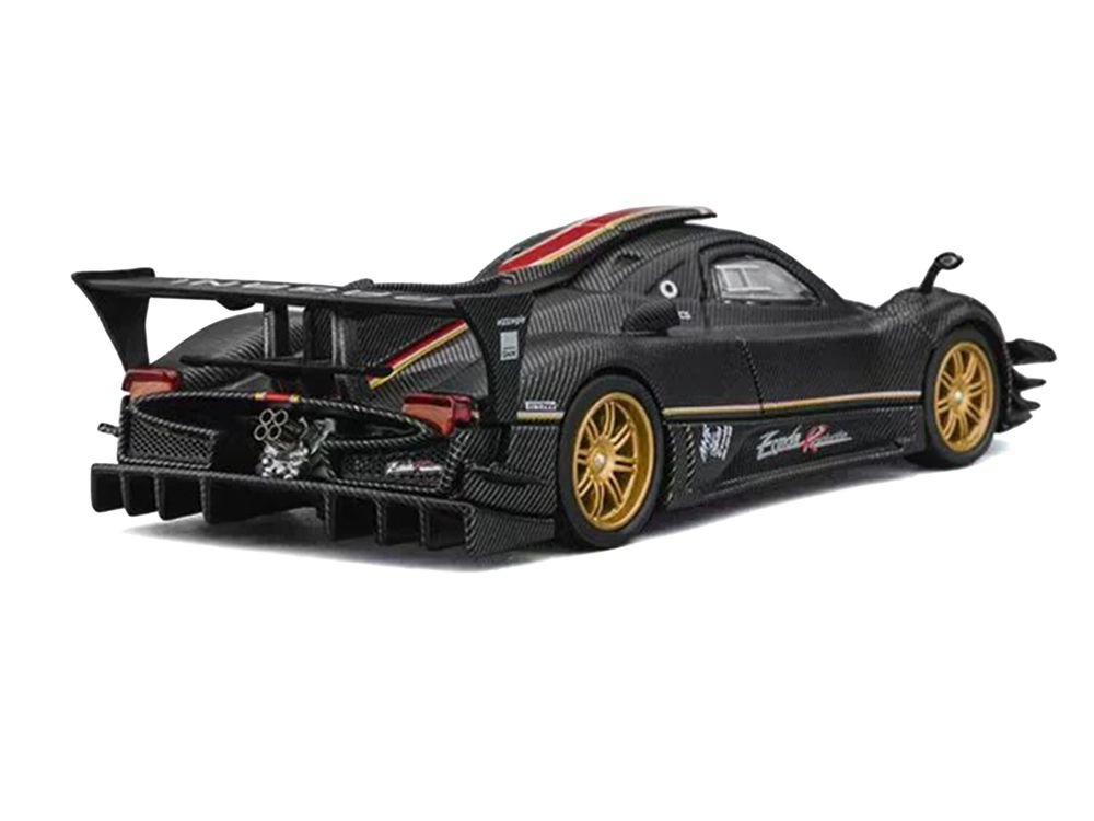 Pagani Zonda Revolucion Carbon with Red and Gold Stripes and Extra Wheels 1/64 Diecast Model Car by CM Models view 3