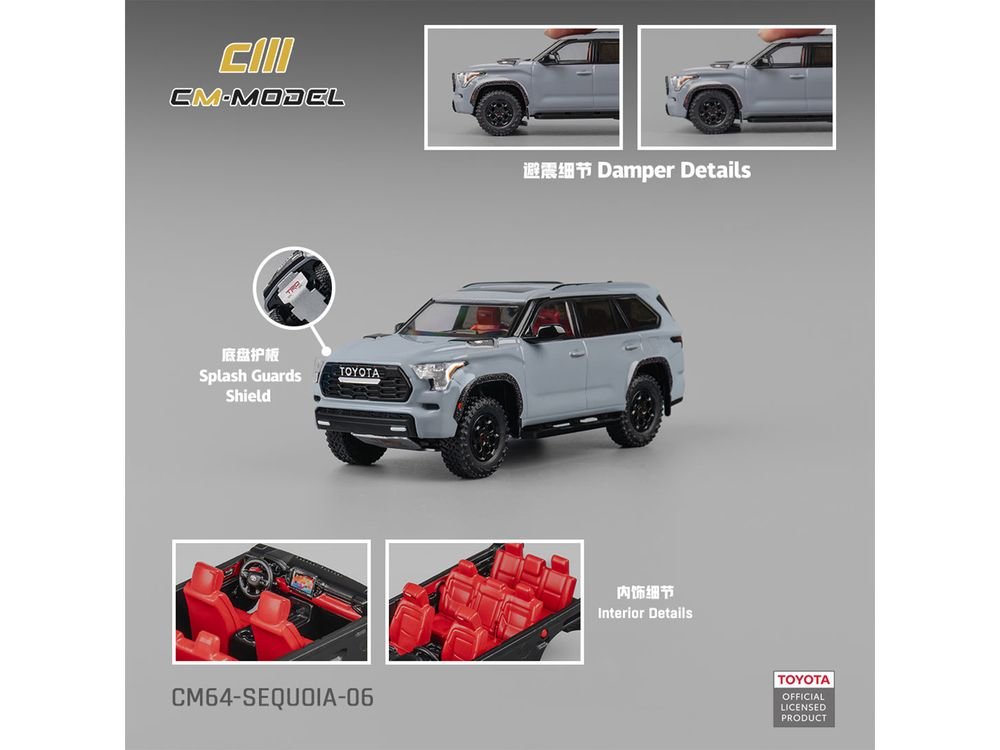 2024 Toyota Sequoia Cement Gray with Red Interior 1/64 Diecast Model Car by CM Models view 5