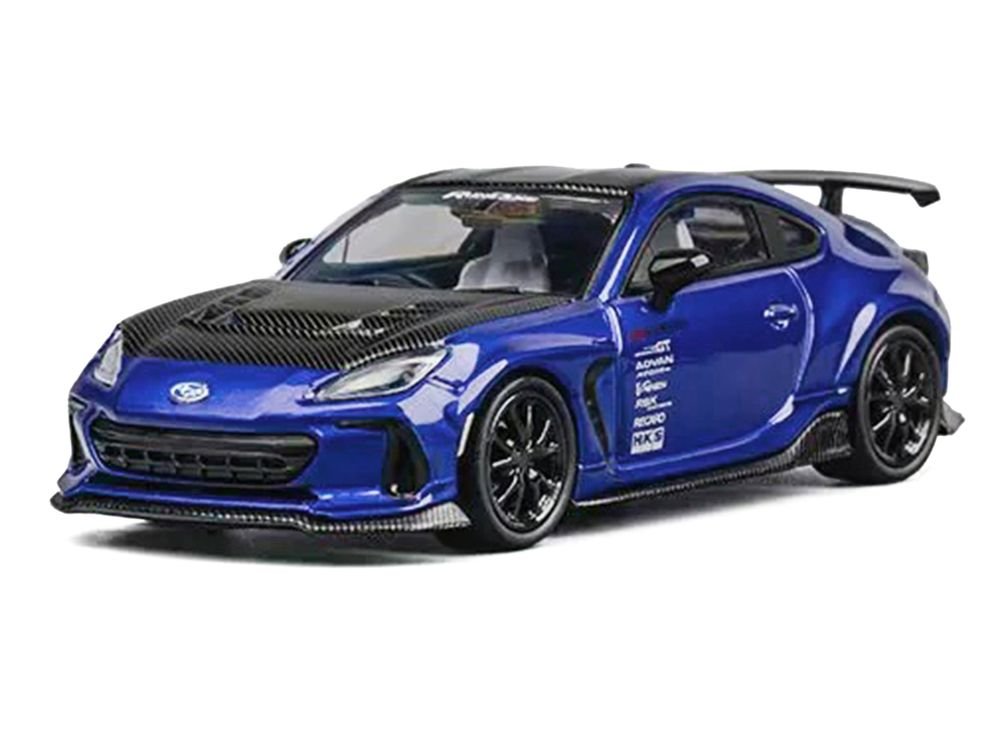 Subaru BRZ Varis Arising-1 RHD (Right Hand Drive) Blue Metallic with Carbon Hood and Top and Extra Wheels 1/64 Diecast Model Car by CM Models view 2