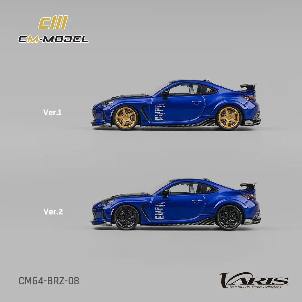 Subaru BRZ Varis Arising-1 RHD (Right Hand Drive) Blue Metallic with Carbon Hood and Top and Extra Wheels 1/64 Diecast Model Car by CM Models view 4