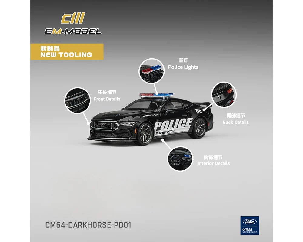 Ford Mustang Dark Horse "Police Interceptor" Black 1/64 Diecast Model Car by CM Models view 4