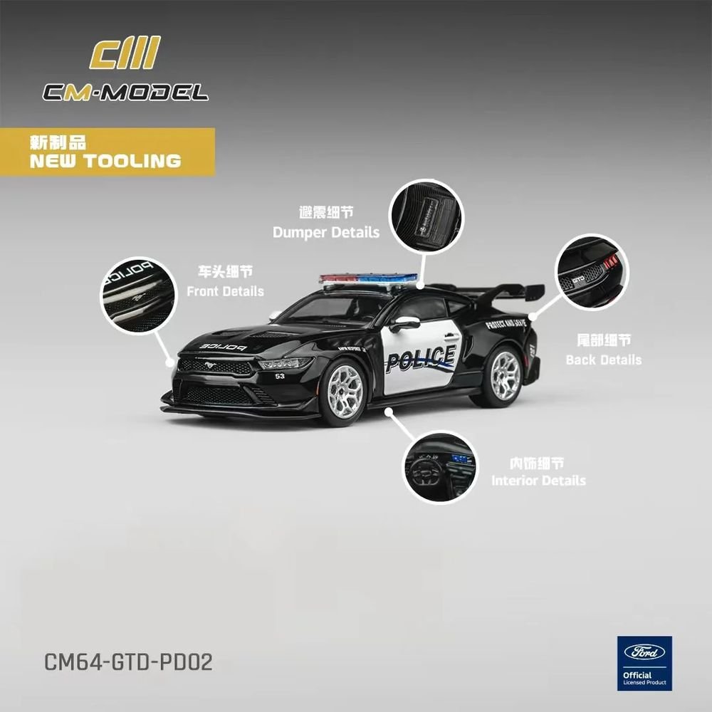 Ford Mustang GTD "Police" Black and White 1/64 Diecast Model Car by CM Models view 4