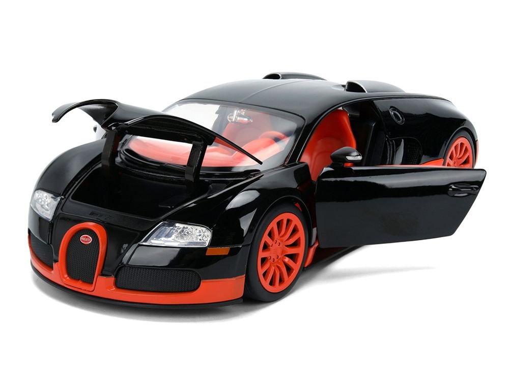 2011 Bugatti Veyron Black with Orange Accents and Orange Interior "Hyper-Spec" Series 1/24 Diecast Model Car by Jada view 2
