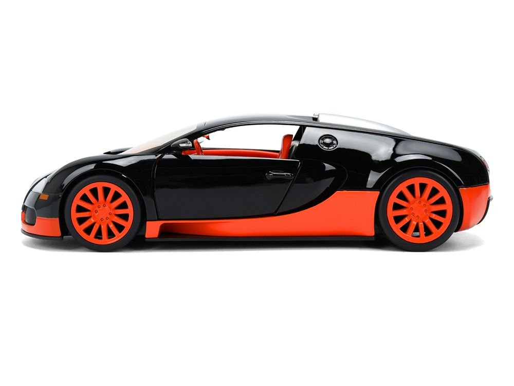 2011 Bugatti Veyron Black with Orange Accents and Orange Interior "Hyper-Spec" Series 1/24 Diecast Model Car by Jada view 3