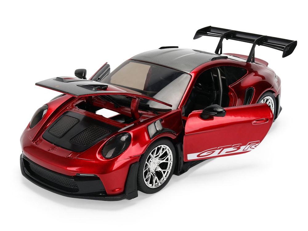 Porsche 911 (992) GT3 RS Red Chrome with Carbon Top and Hood Stripes "Hyper-Spec" Series 1/24 Diecast Model Car by Jada view 2
