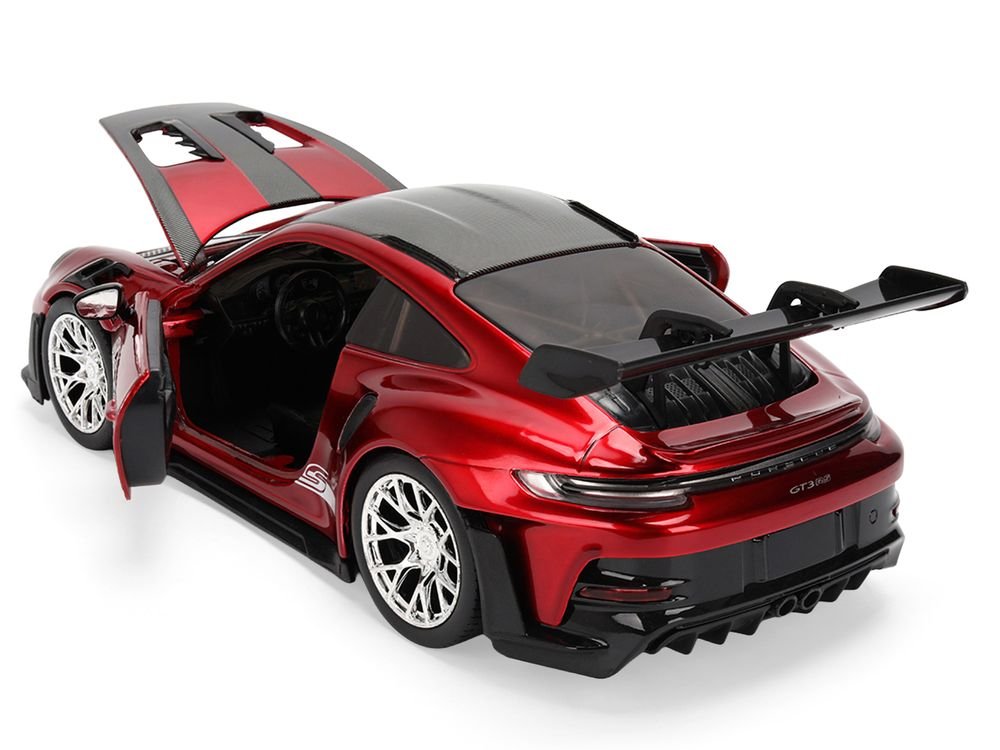 Porsche 911 (992) GT3 RS Red Chrome with Carbon Top and Hood Stripes "Hyper-Spec" Series 1/24 Diecast Model Car by Jada view 4