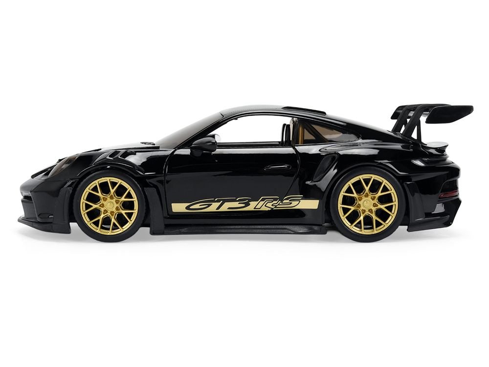 Porsche 911 (992) GT3 RS Black with Carbon Top and Hood Stripes and Gold Wheels "Hyper-Spec" 1/24 Diecast Model Car by Jada view 3