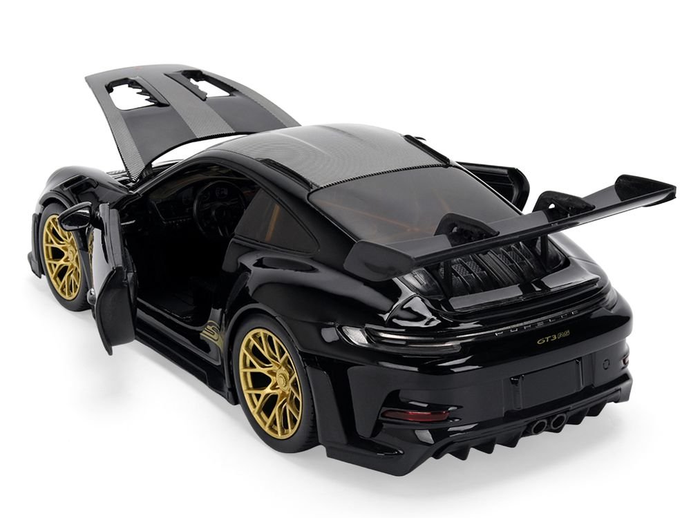 Porsche 911 (992) GT3 RS Black with Carbon Top and Hood Stripes and Gold Wheels "Hyper-Spec" 1/24 Diecast Model Car by Jada view 4