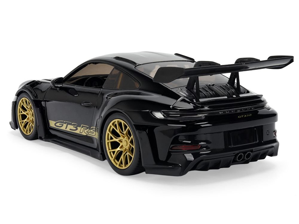 Porsche 911 (992) GT3 RS Black with Carbon Top and Hood Stripes and Gold Wheels "Hyper-Spec" 1/24 Diecast Model Car by Jada view 5